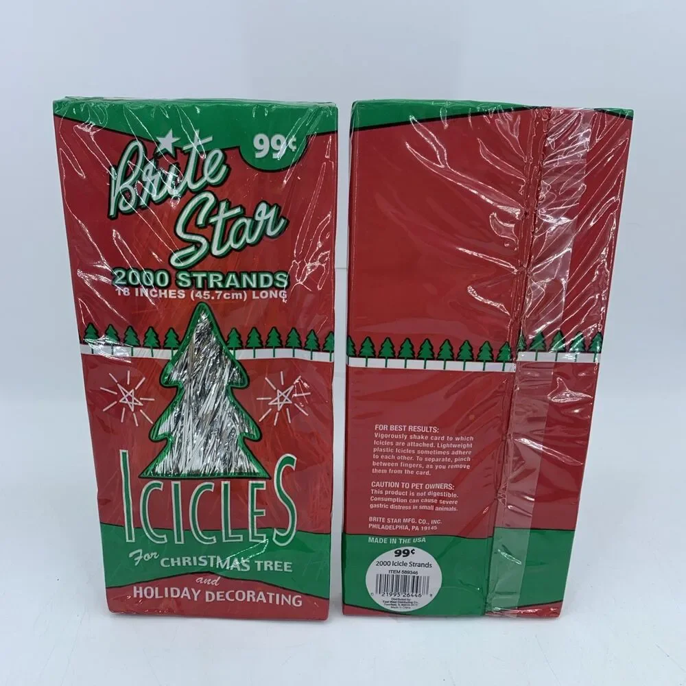Vtg Brite Star Christmas Tree Tinsel Foil Icicle Silver Strands 18” MCM Set/2